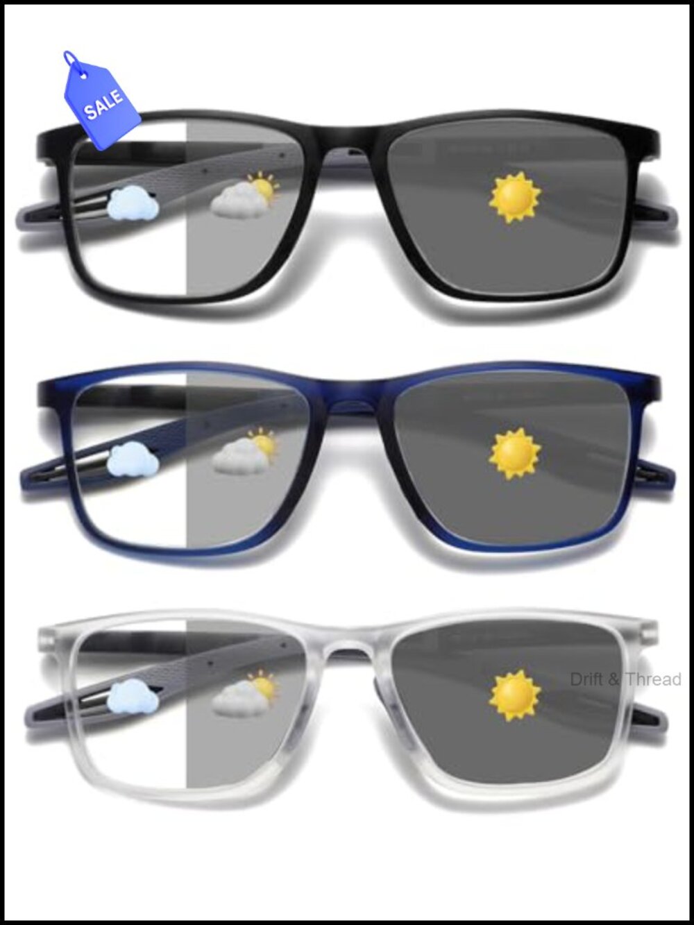 3-Pack Photochromic Blue Light Blocking Reading Glasses TR90 UV400 Readers